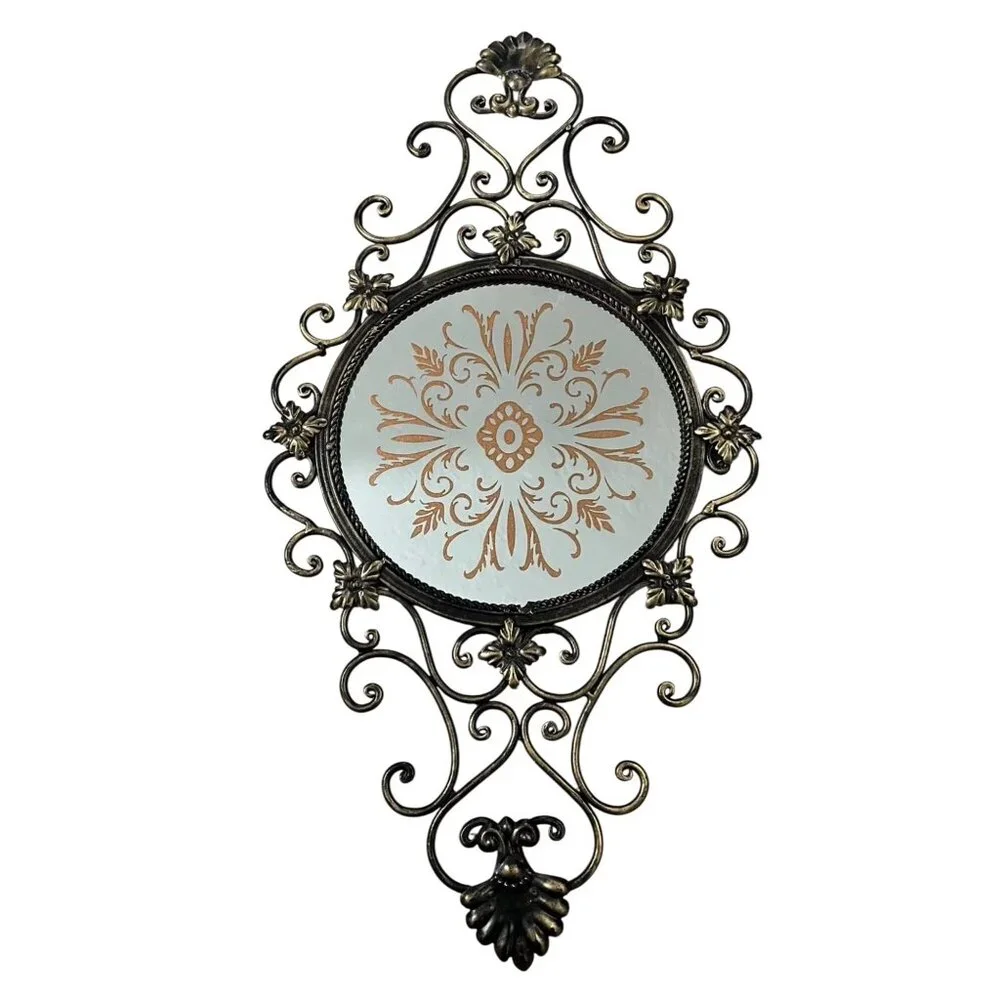 Vintage Ornate Filigree Wall Mirror With Floral Scroll Design